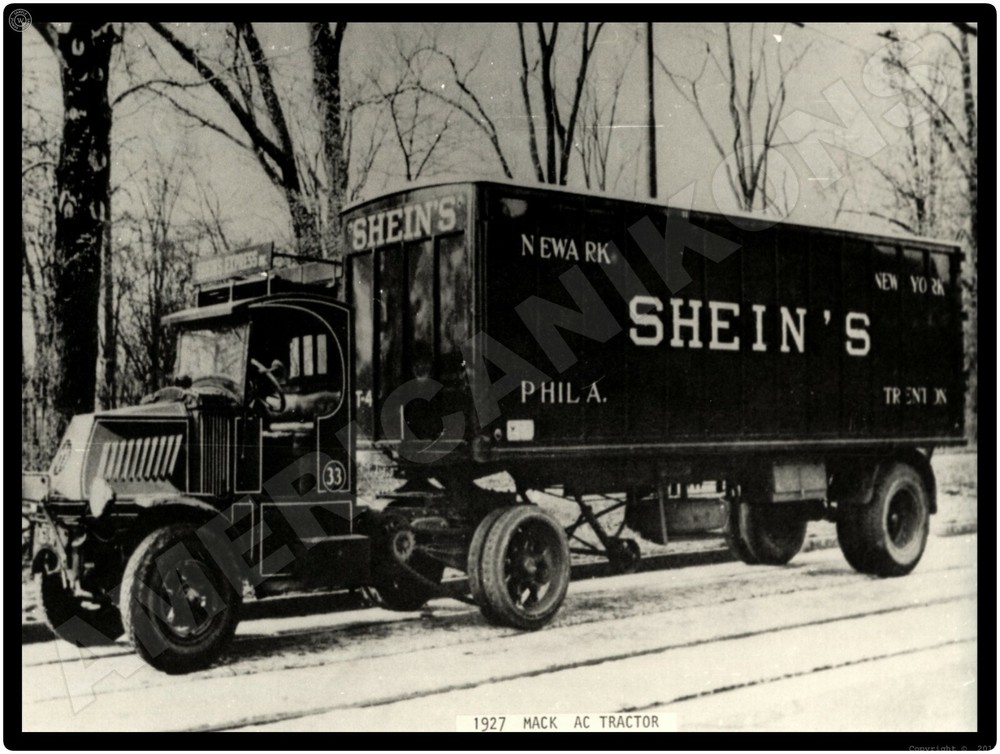 Vtg Mack Trucks AC New Metal Sign: 1927 Model AC Shein's Express Truck & Trailer