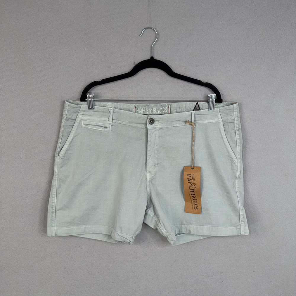 Original Paperbacks Shorts Mens 38 Light Green Chino Twill Cotton Stretch Logo