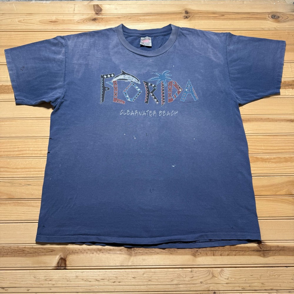 Vintage 90s Clearwater Beach Florida Dolphin Tropical Souvenir T-Shirt USA - XL