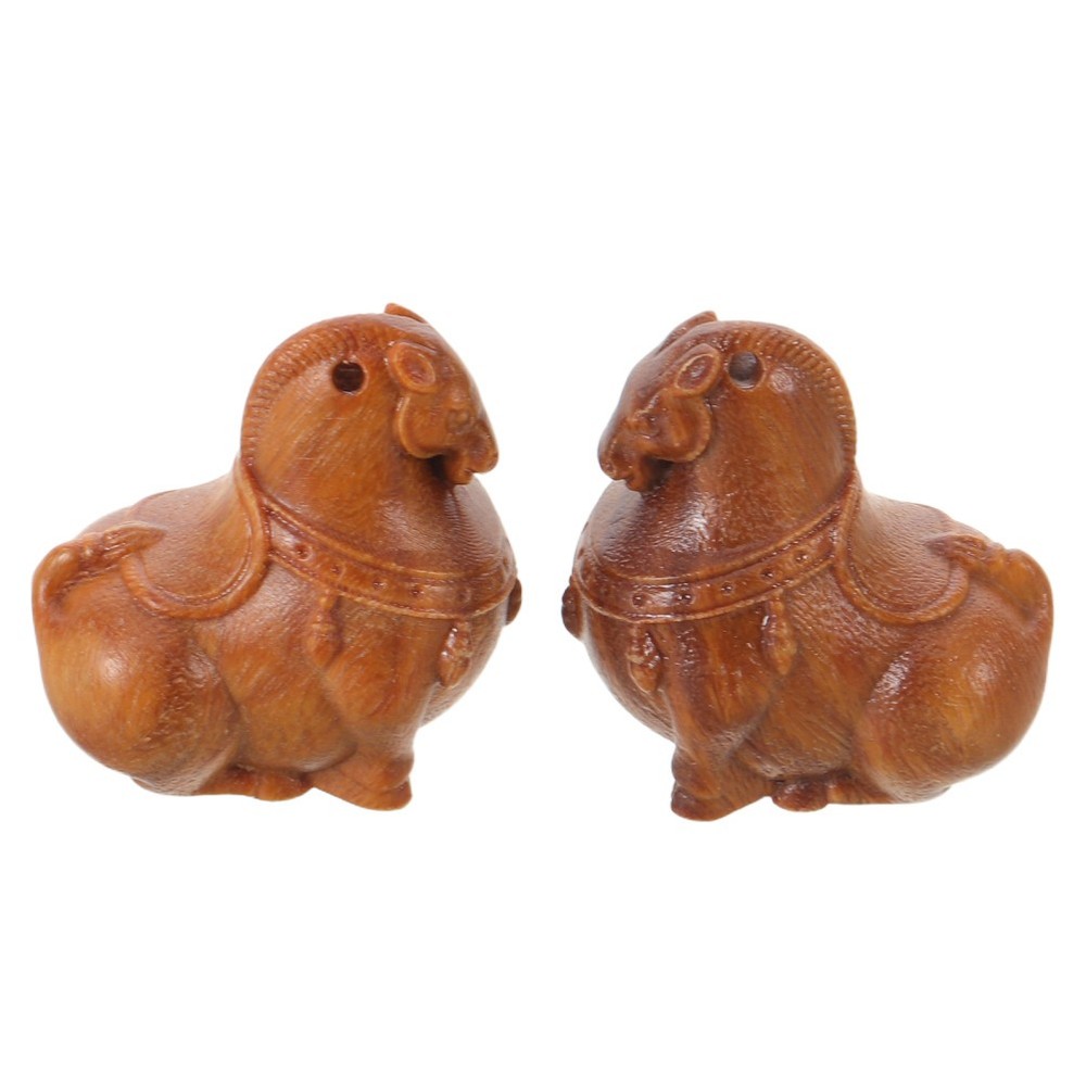 2 Pcs Year of The Horse Wood Carving Pendant Diy Keychain Ornaments