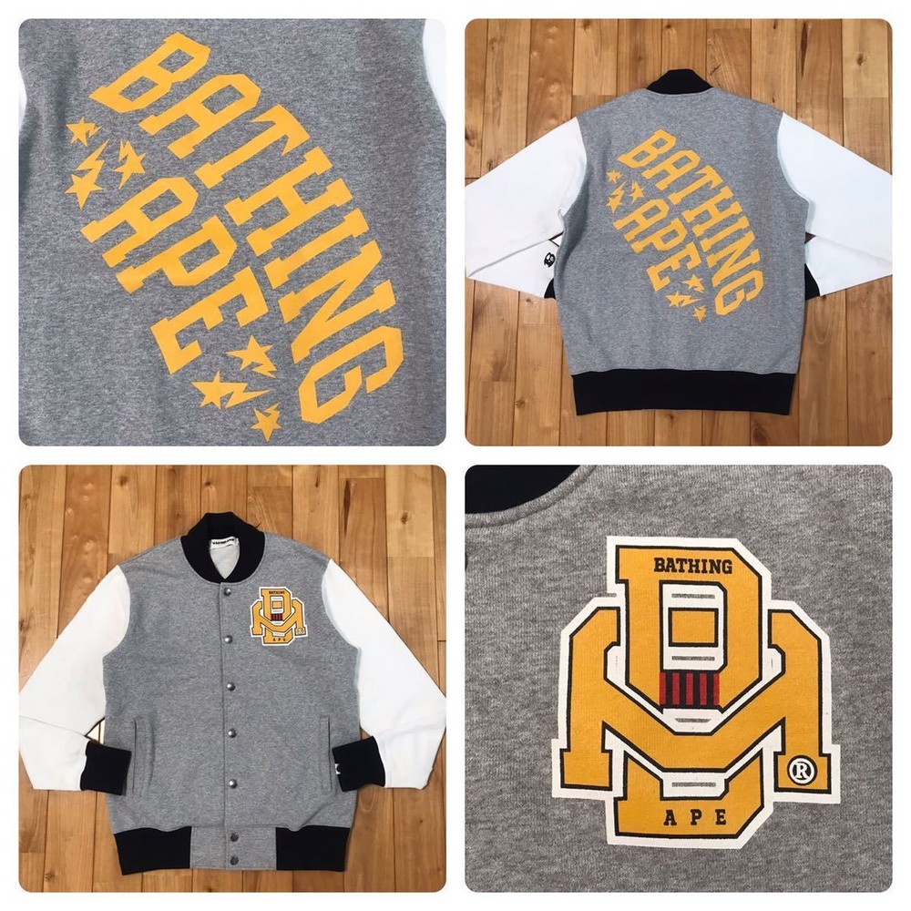 Ape Logo Sweatshirt Stadium Jacket S Size Gray A Bathing Bape Sweat Varsity