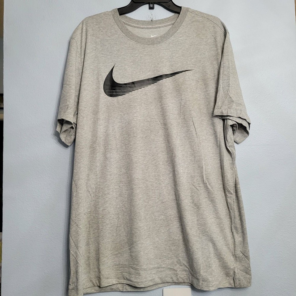 Nike Men's Dri-FIT Swoosh Training T-Shirt Heather Grey Black Size XL Athletic