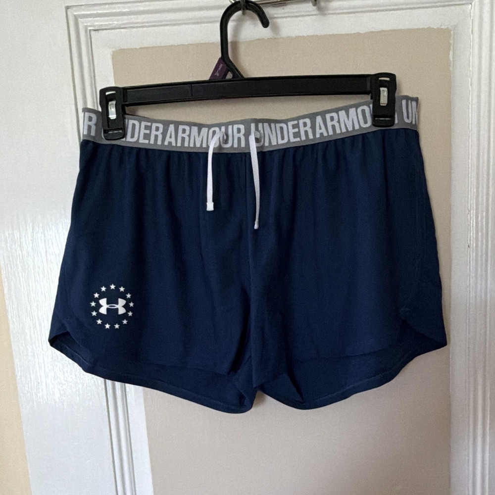 Under Armour Women’s Blue/Gray Solid Athletic Shorts Drawstring Gym Running