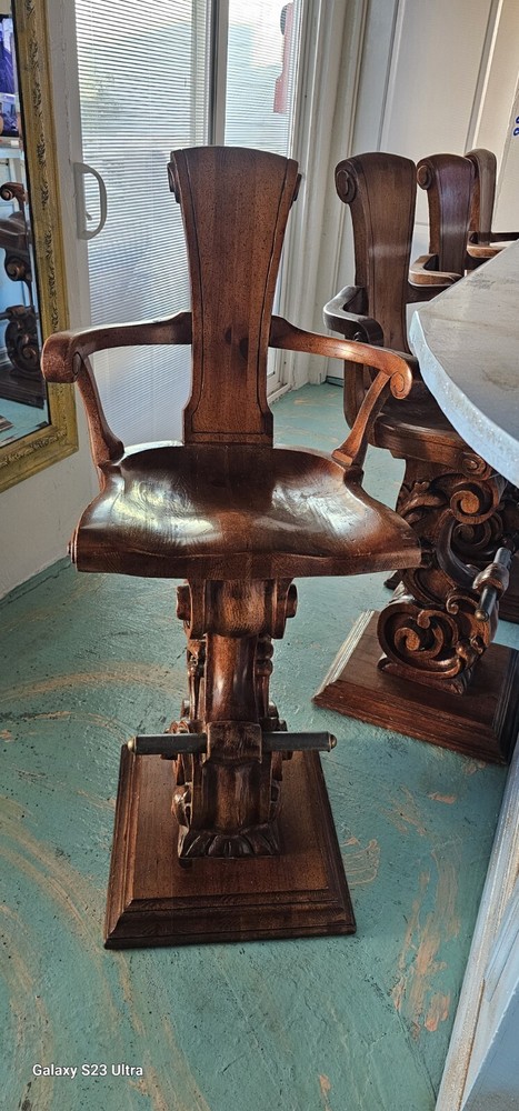 Vintage Bar Chairs Wood Raymond Handcrafted Carved Set Of 4 Not Adjustable Used