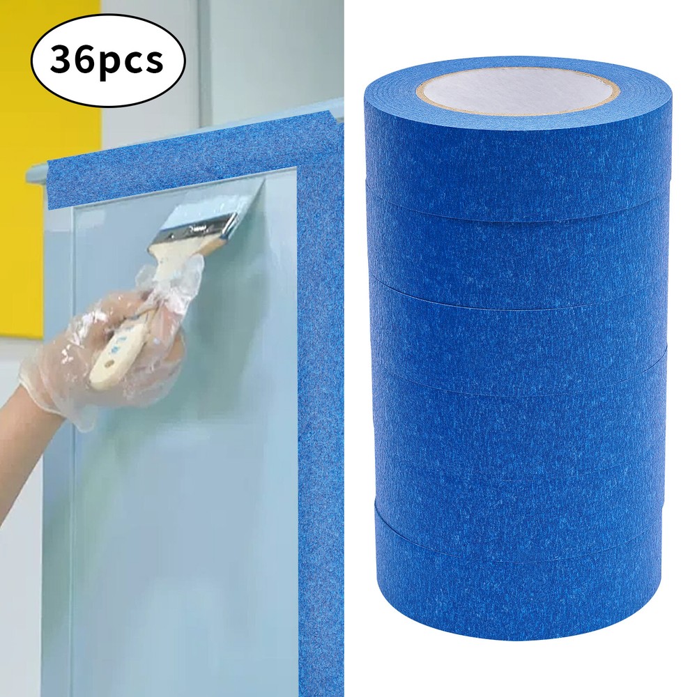 36 Rolls Blue Painters Tape 36mmx55m Crepe Paper Masking Tape For Wall Painting