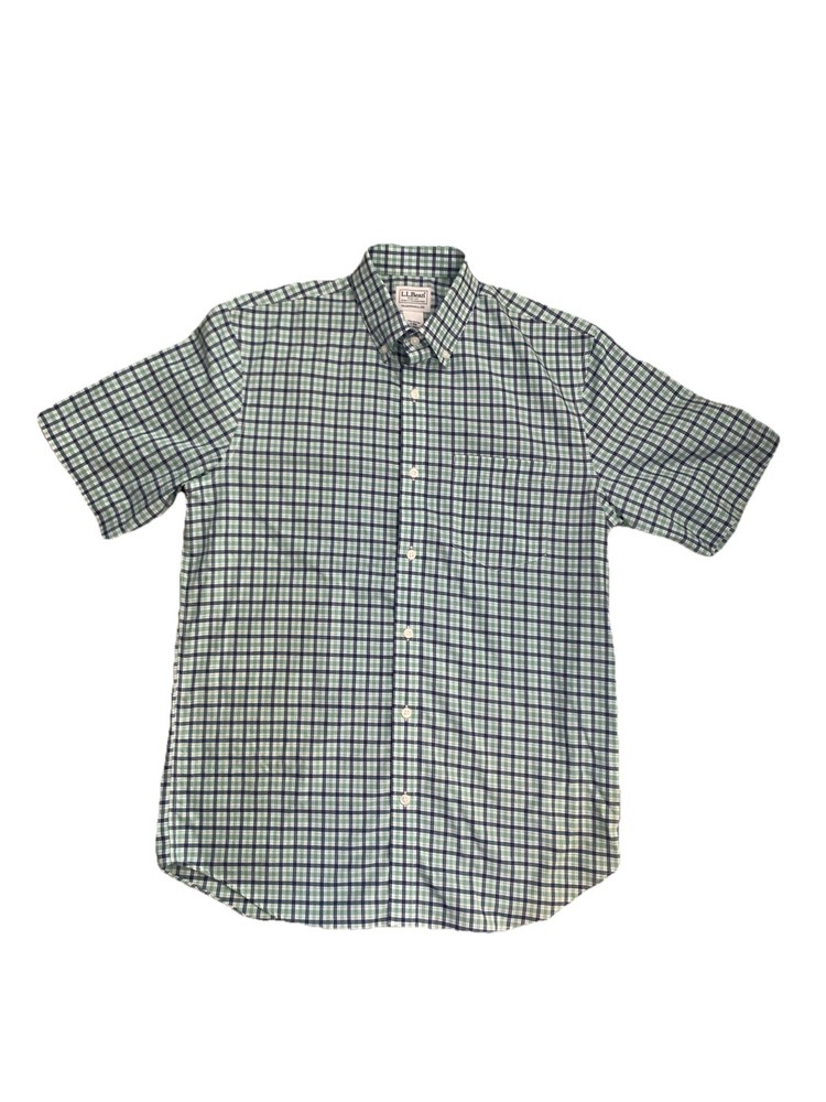LL Bean Men’s Shirt Small Green Blue Plaid Casual Outdoors Nice!