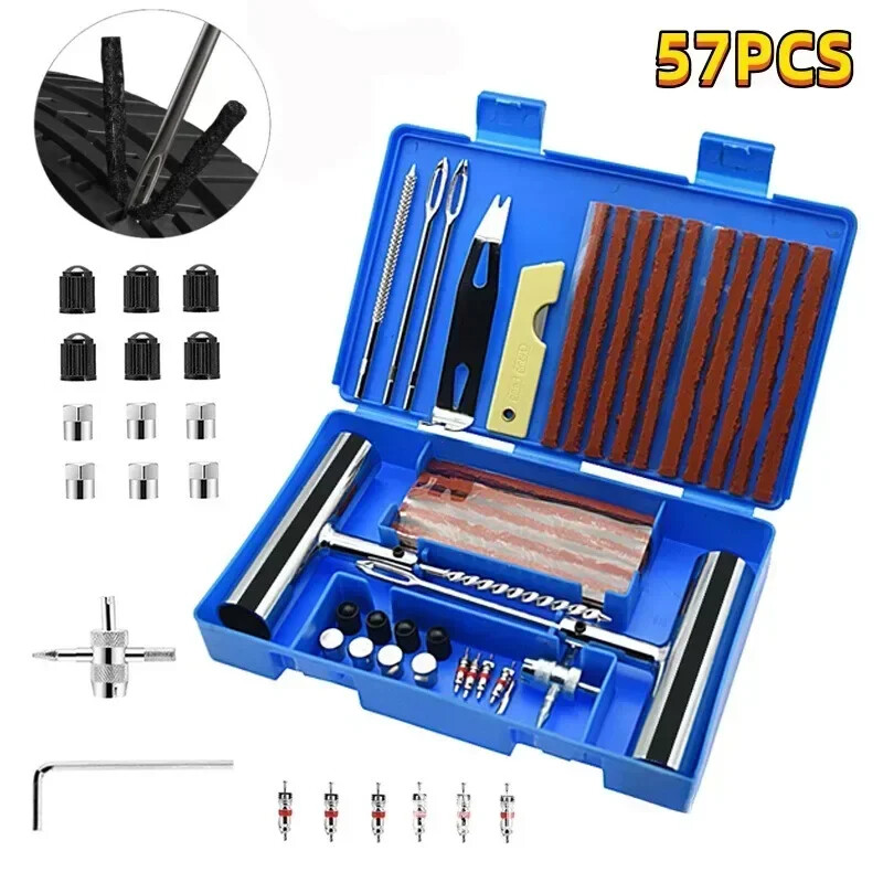 57p Heavy Duty Tire Repair Kit for Cars & Bikes - 33 Plugs & 57 Tools