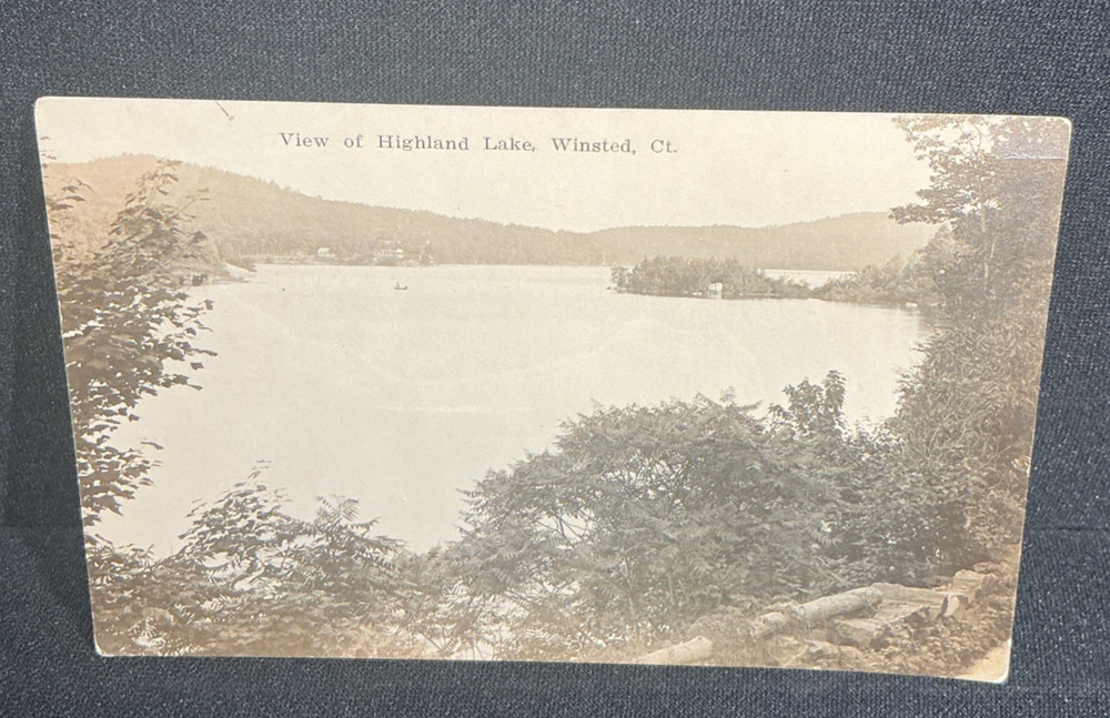 Vintage Postcard RPPC View of Highland Lake Winsted Connecticut CT