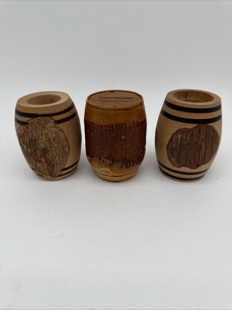 Vintage Wooden Bank Barrels Set of 3 Featuring Babcock WV Blowing Rock NC Big Walker Landmarks