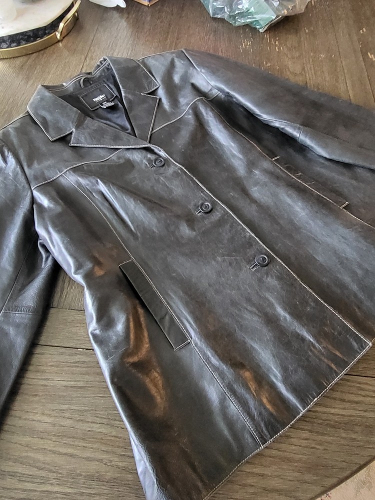 VINTAGE Mossimo Jacket Womens 22W Plus Black Genuine Leather Y2K A35