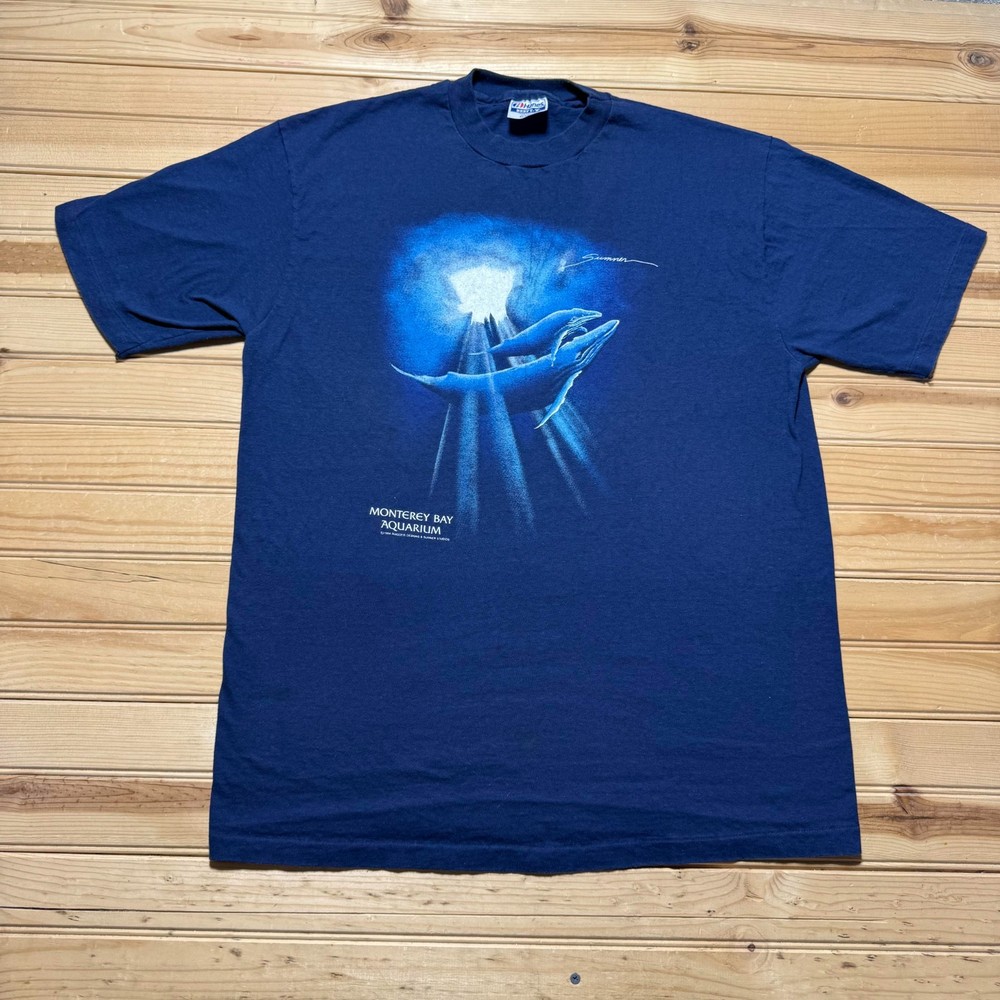 Vintage 1984 Monterey Bay Aquarium Humpback Whale Marine Life Souvenir Shirt XL
