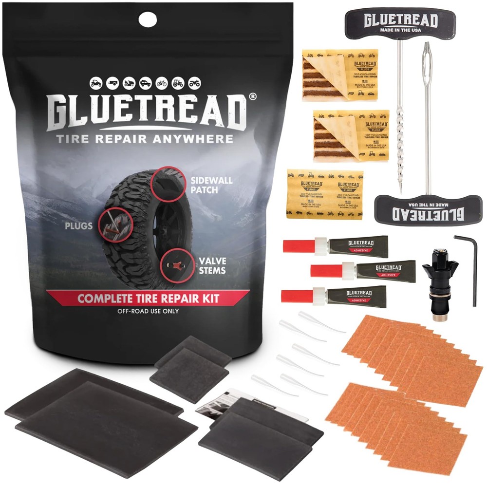 GlueTread Complete Off-Road Tire Repair Kit - Fix Sidewall Damage and Punctur...