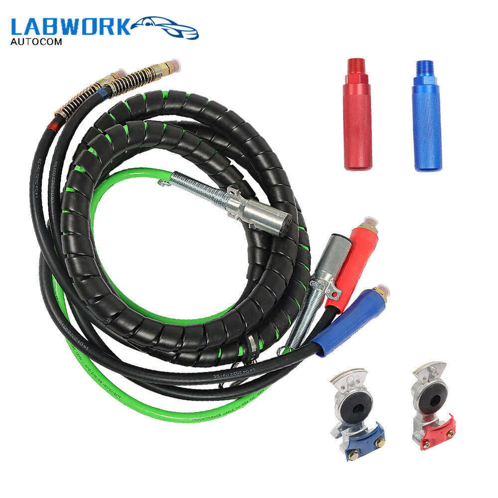 15ft 3-in-1 ABS Air Line Hose Wrap with 7-Way Electrical Cable for Semi Truck Trailer-image