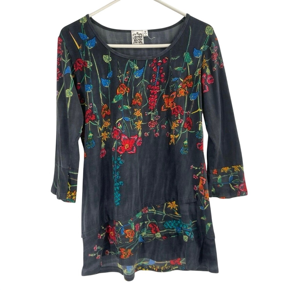 Parsley & Sage Art to Wear Floral Tunic Top Women’s Size Medium Boho India Made