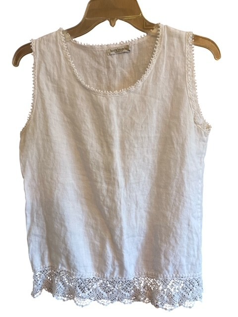 Laura Bianchi Shirt 100% Linen Top S Sleeveless Top Made In Italy Crochet Lace