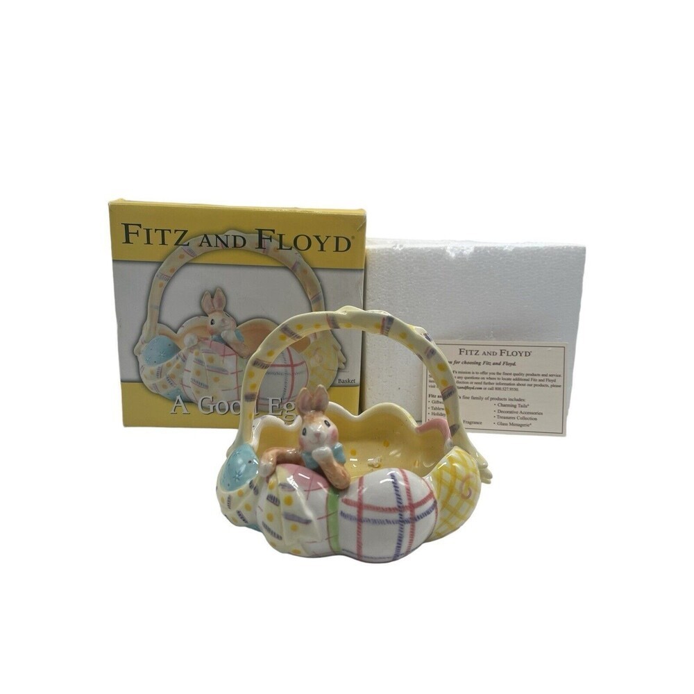 Fitz & Floyd  Easter Basket w/ Bunny & Colored Eggs 