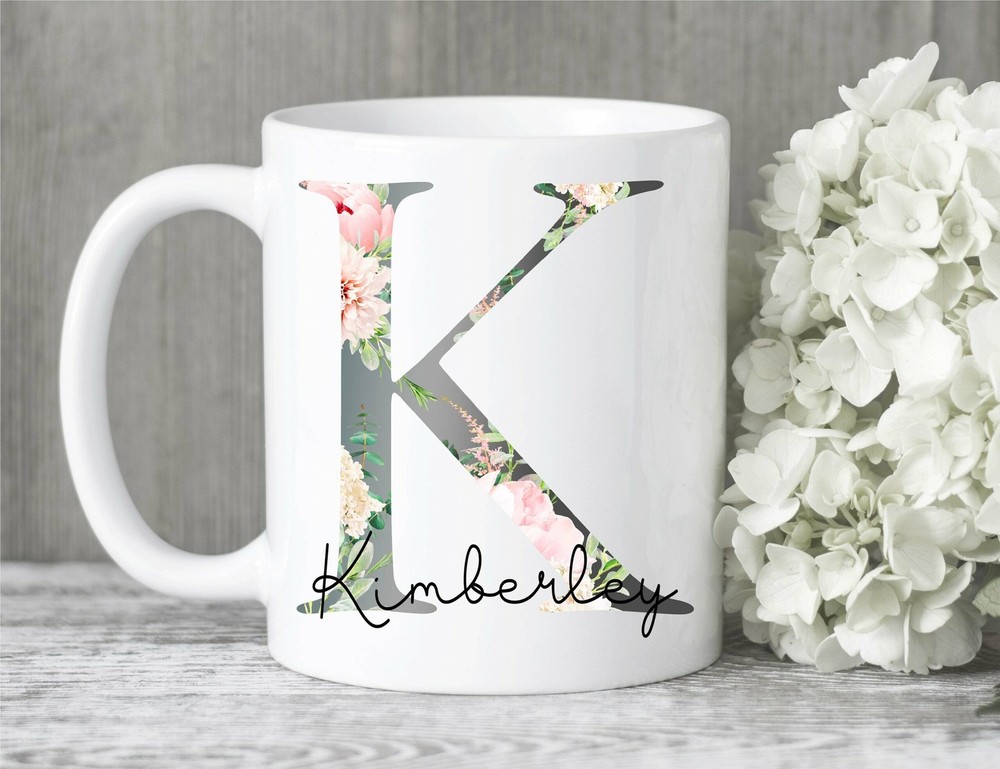 Personalised Initial Floral Mug Birthday Gift Personalised Cup Floral Mug Cute