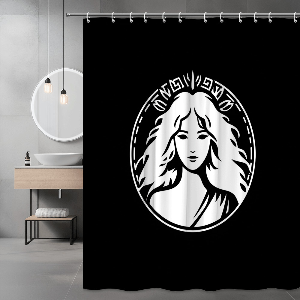 Black White Goddess Face Shower Curtain Gothic Graphic Design