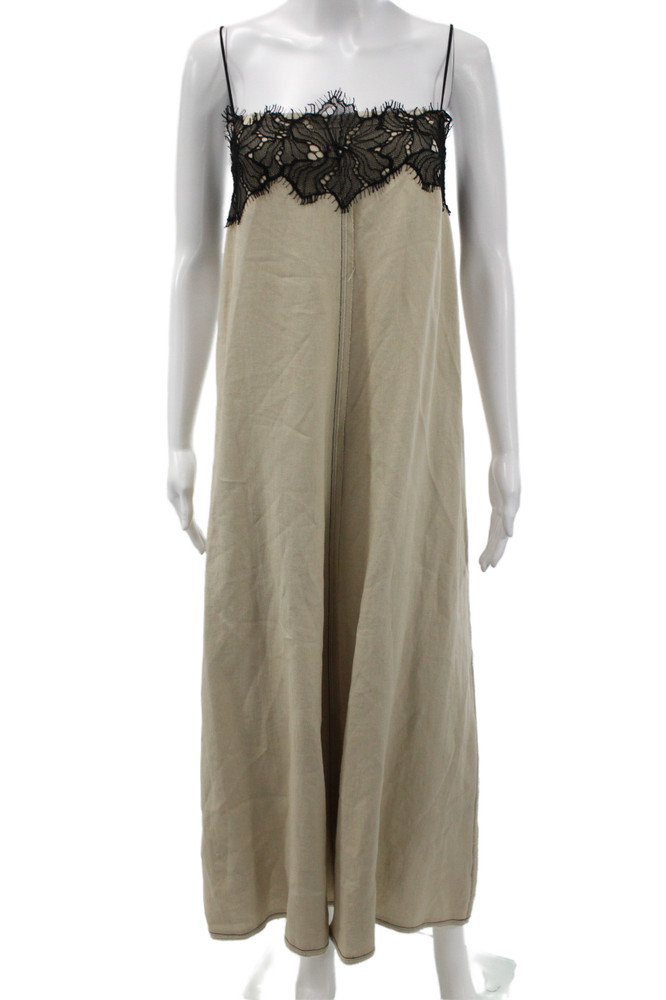 Zara Women Slip Dress Beige Sleeveless Cotton Midi Bohemian Size LFree Shipping in US $100+ Orders | $6.95 Orders Below