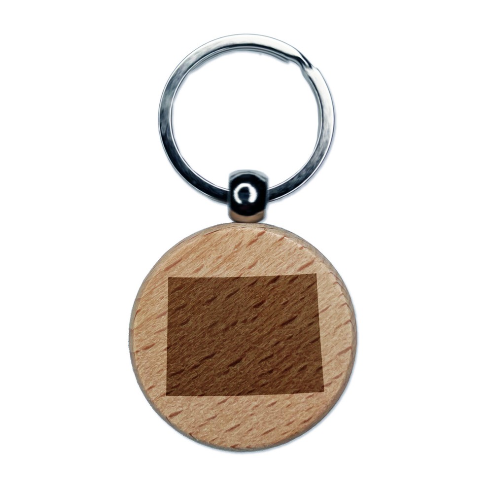 Wyoming State Silhouette Engraved Wood Round Keychain Tag Charm