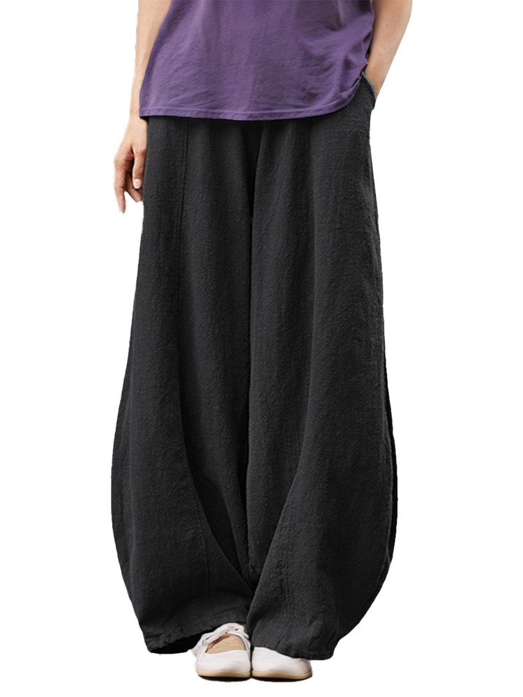 Women's Casual Cotton Linen Baggy Pants with Elastic Waist Relaxed Fit