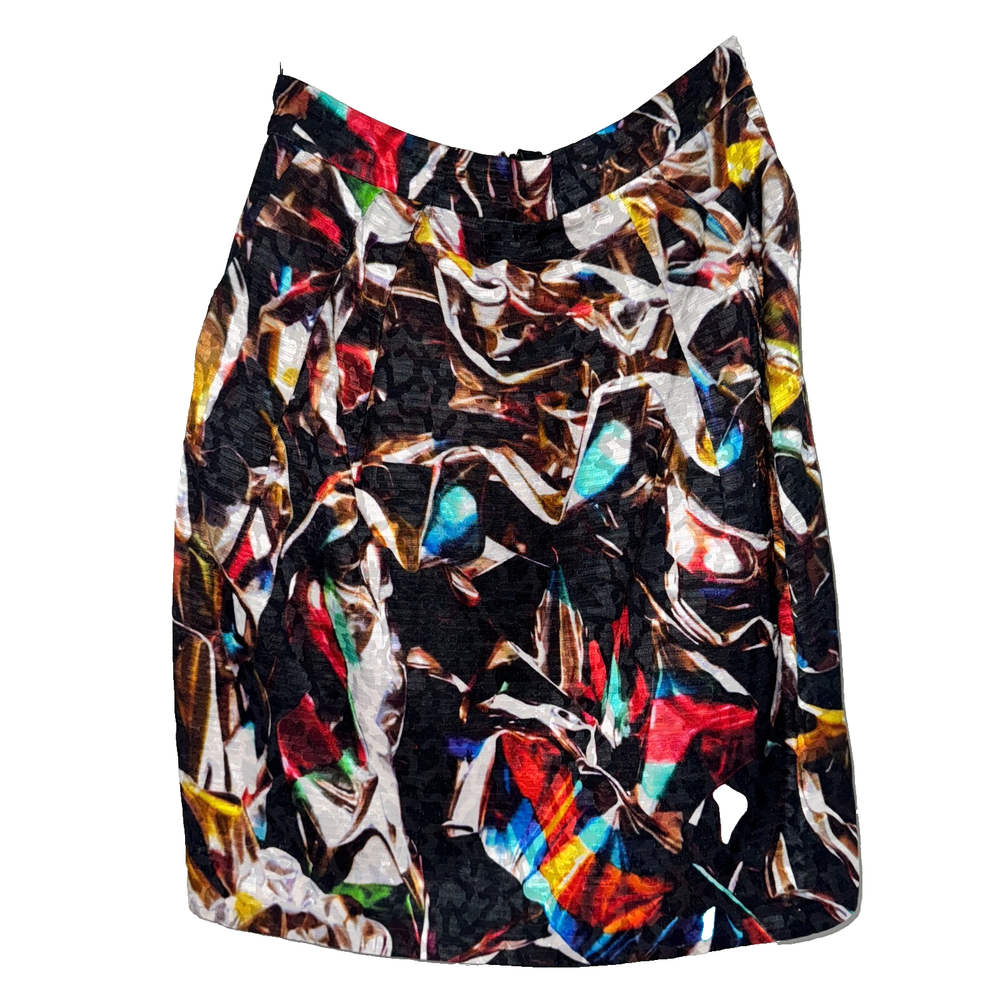 MARY KATRANTZOU Abstract Print Bubble Mini Skirt in Rainbow Graphic UK Size 10-image