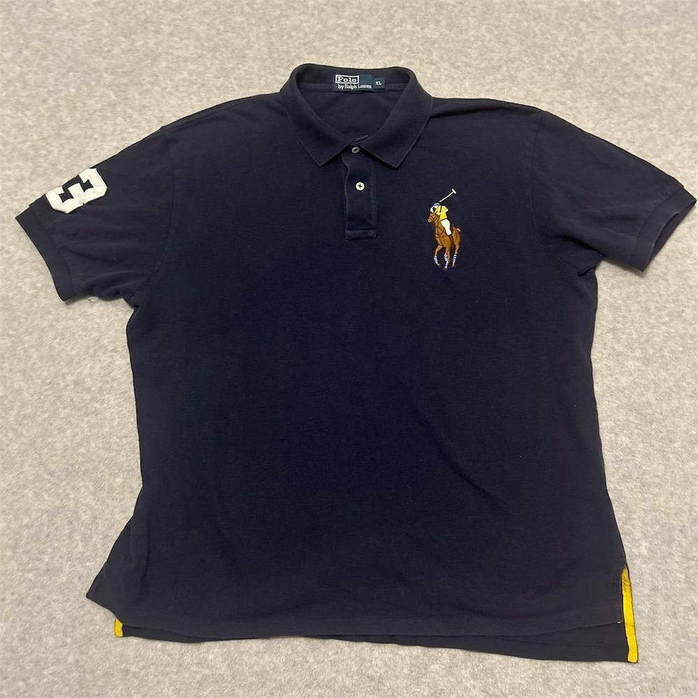 Ralph Lauren Polo Shirt Men's Extra Large Blue Big Pony Flesh Pony #3 Vintage
