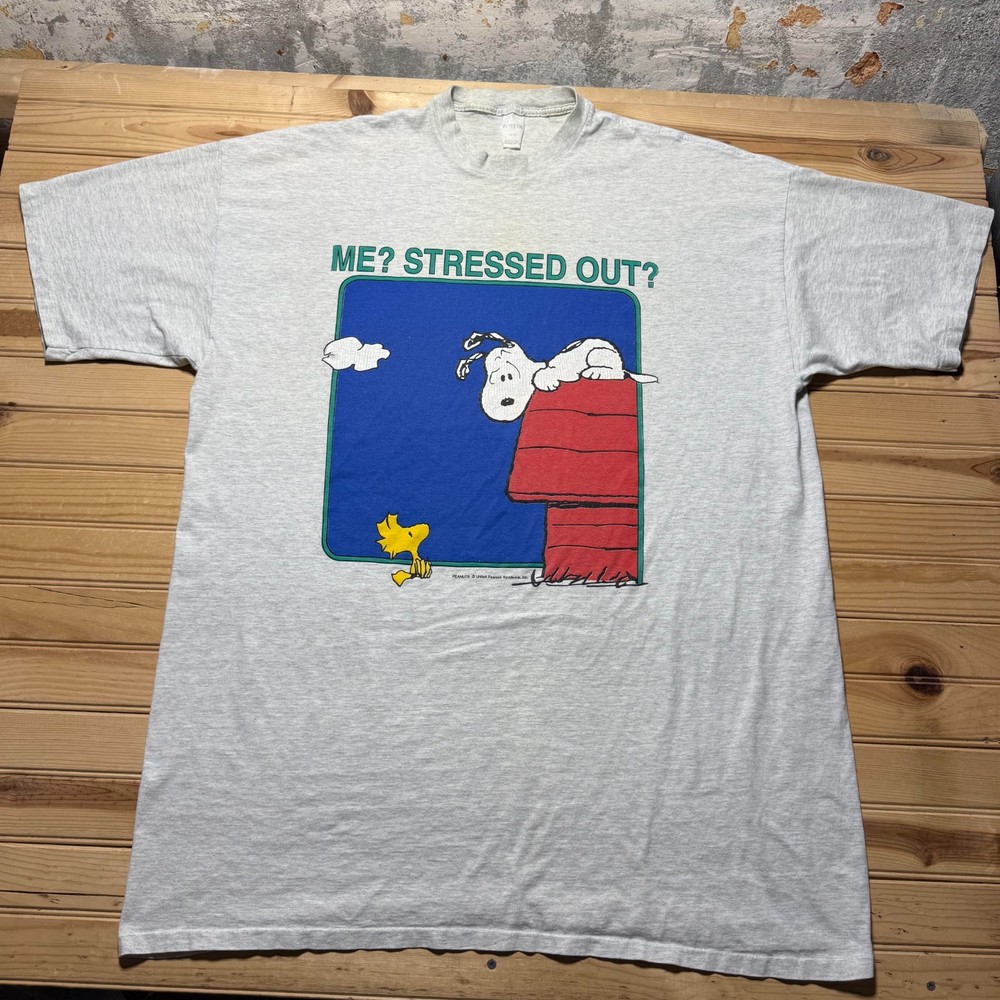 Vintage 90s Peanuts Snoopy Woodstock Me Stressed Out Graphic Shirt USA One Size