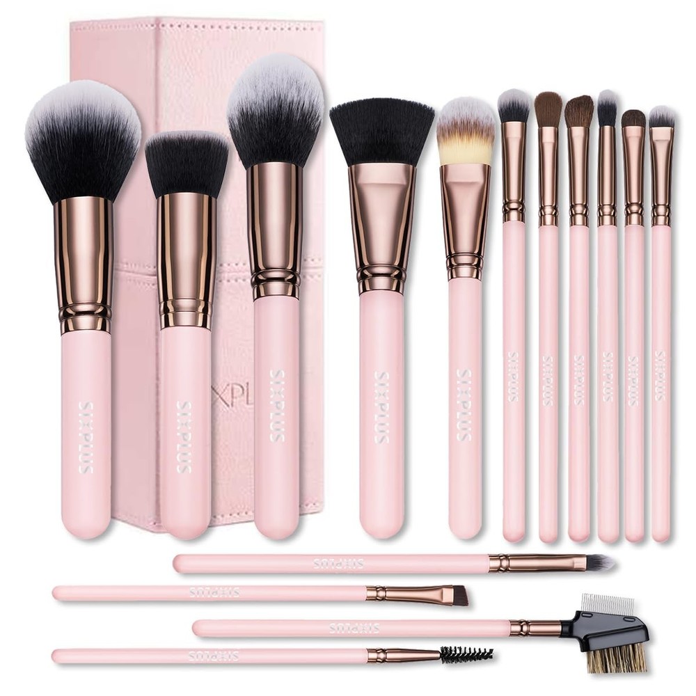 15-Piece Pink Travel Makeup Brush Set with Case – Professional Quality