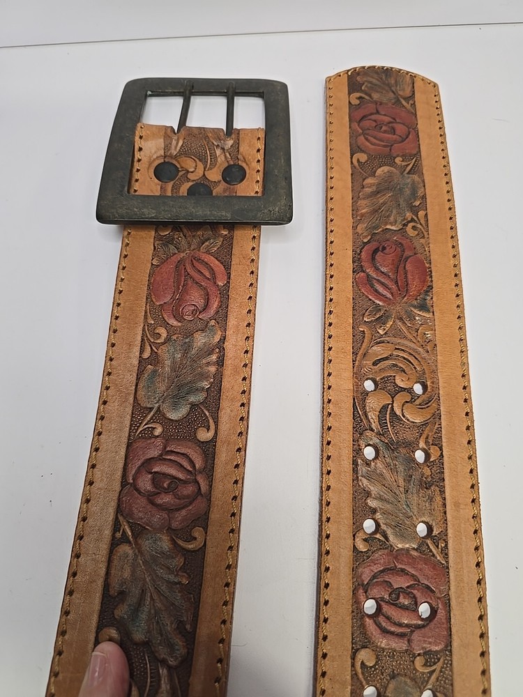 Gentile D'Abruzzo Tooled Leather Belt Roses 38