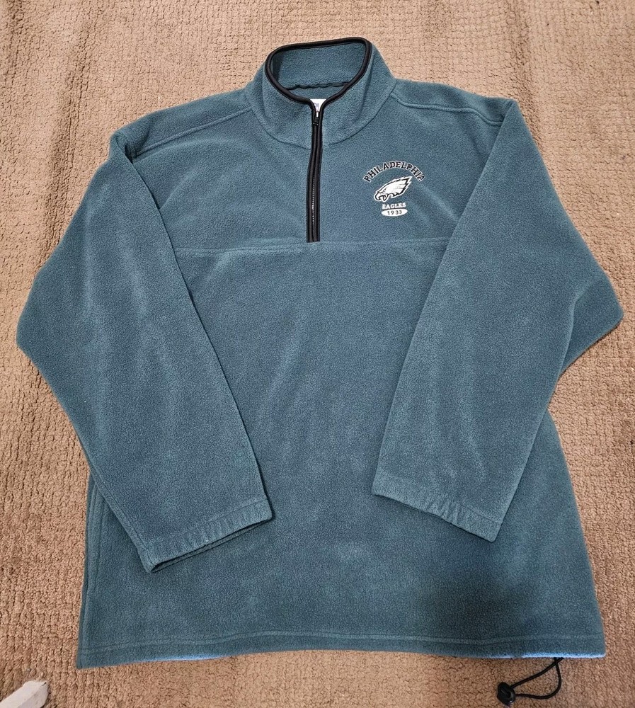 Vintage NFL - PHILADELPHIA EAGLES - Men's Green Fleece QUARTER ZIP - 2XL