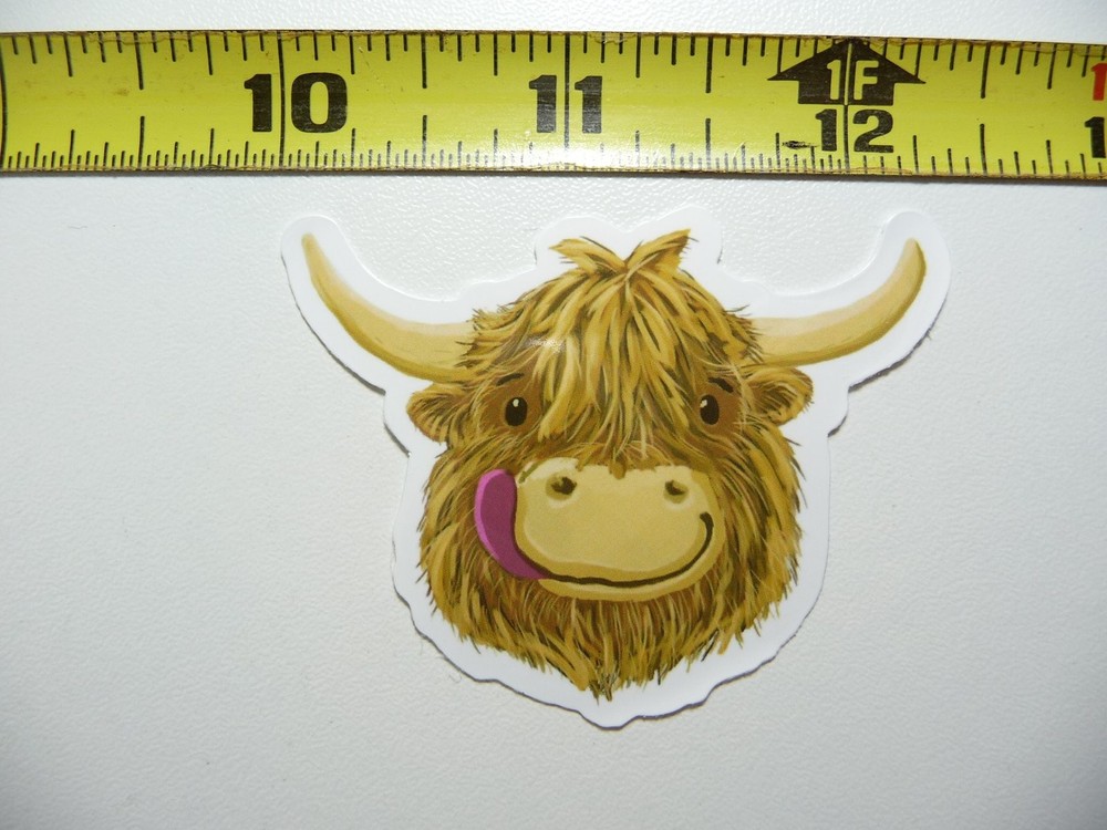 Scottish Highland Cow Happy Lick Funny Decal Sticker for Laptop Ranch Scotland