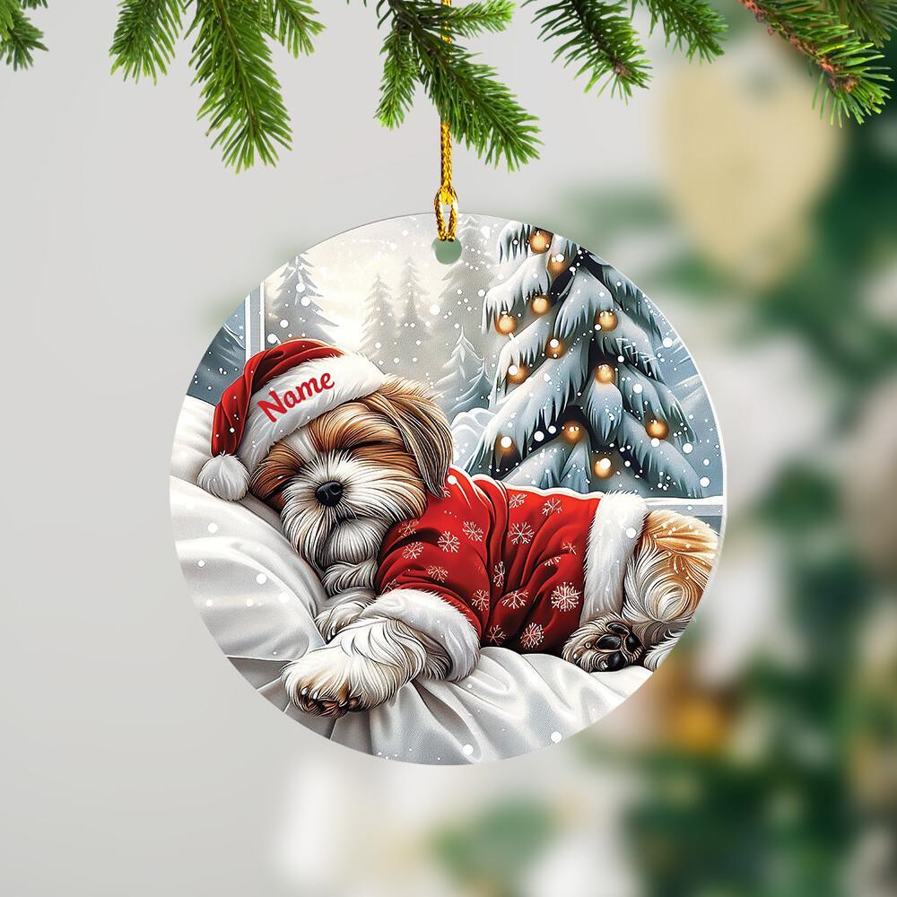 Personalized Shih Tzu Dog Sleeping Christmas Ornament Decor Holiday Gift