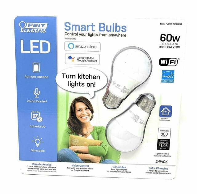 FEIT Electric Smart Wi-Fi LED Color Changing Dimmable 60W Light Bulbs 2-pk White