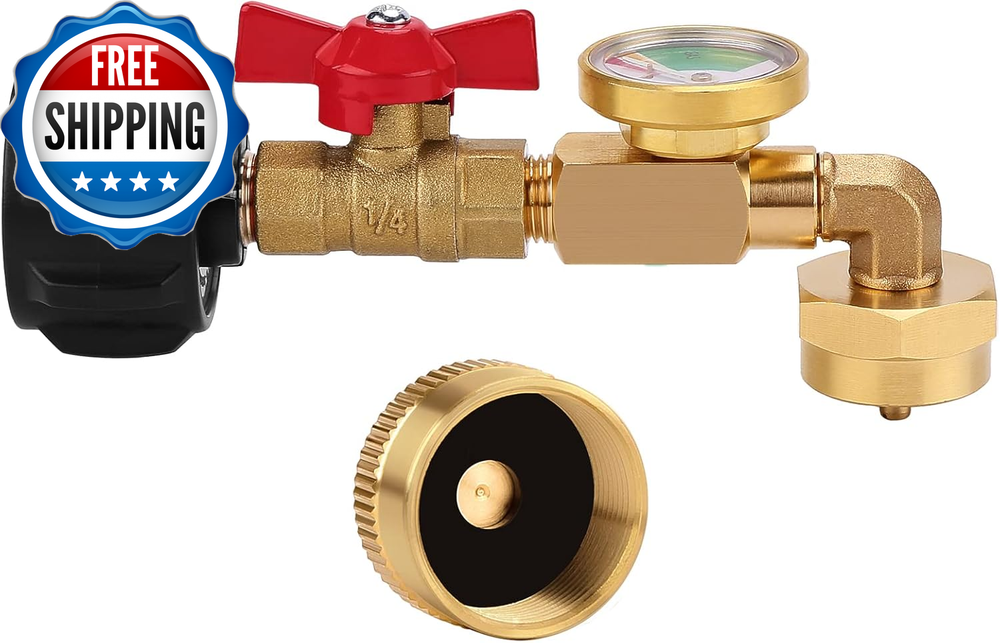 Propane Adapter 1Lb to 20Lb, QCC1 Propane Refill Elbow Adapter with Gauge and On