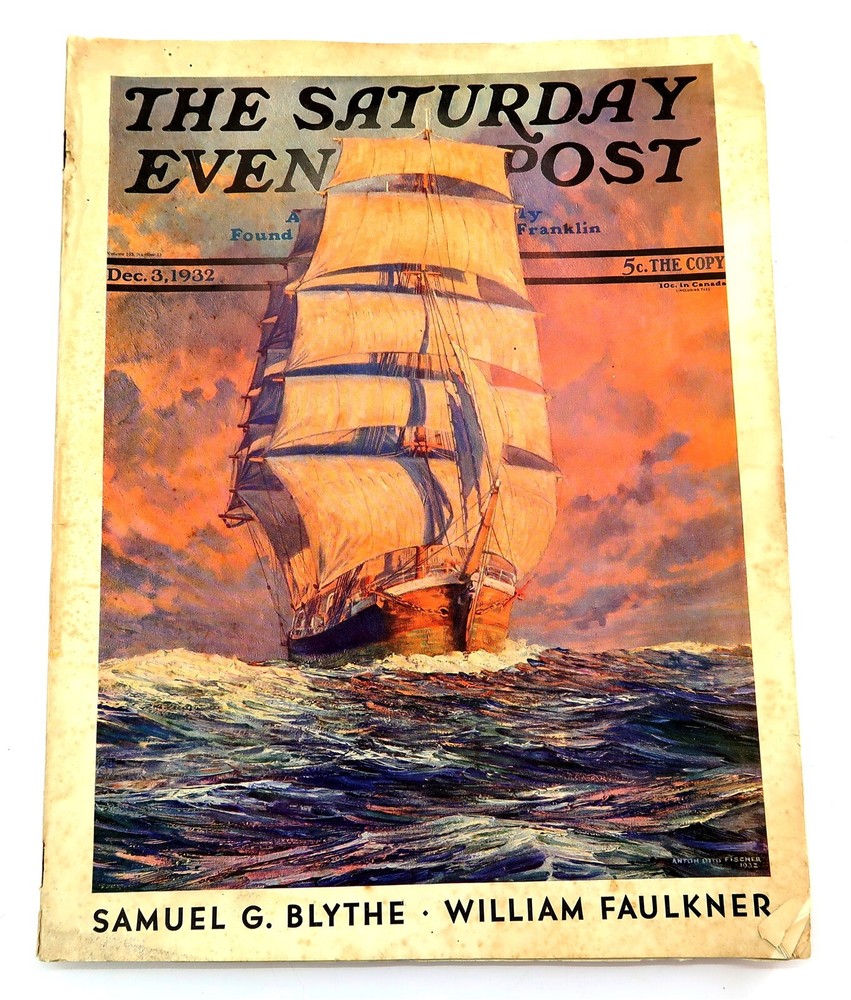 Vintage THE SATURDAY EVENING POST December 3, 1932 Magazine with Tall Ship cover