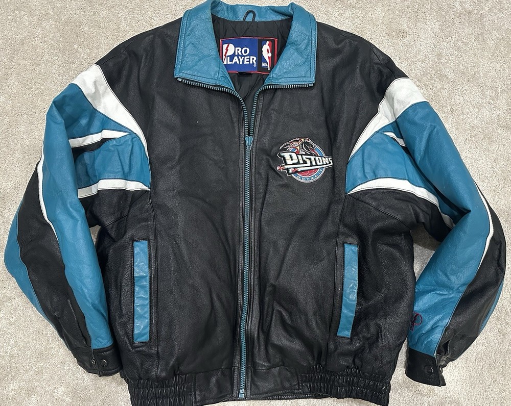Vintage Detroit Pistons NBA Basketball Pro Player Leather Embroidered Jacket XXL