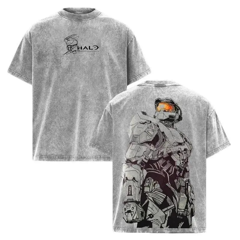 Halo Master Chief Double-Sided Vintage Graphic T-Shirt Gamer Streetwear Tee