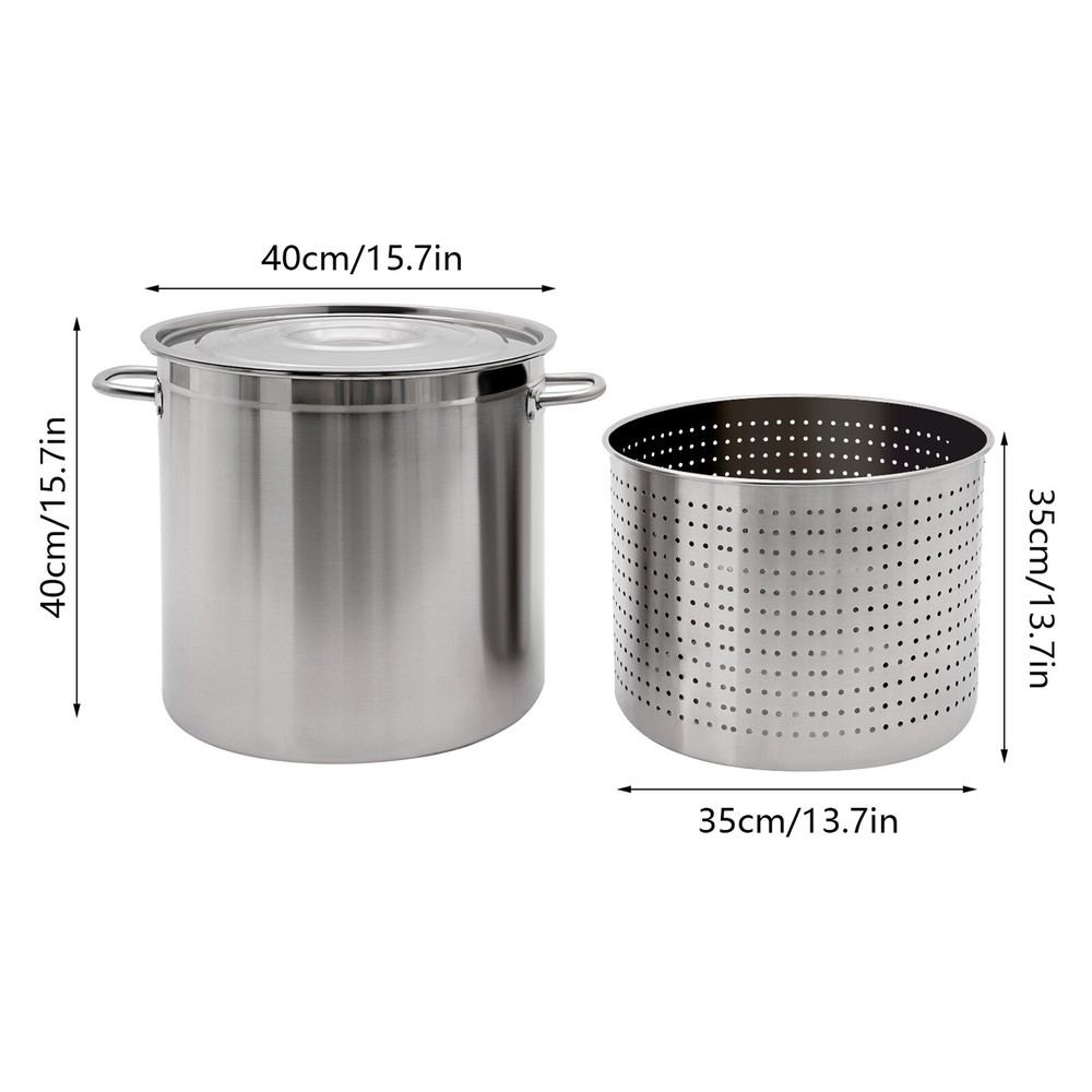 55 QT Stainless Steel Seafood Boil Pot With Basket Heavy Duty Cooking Pot W/ Lid