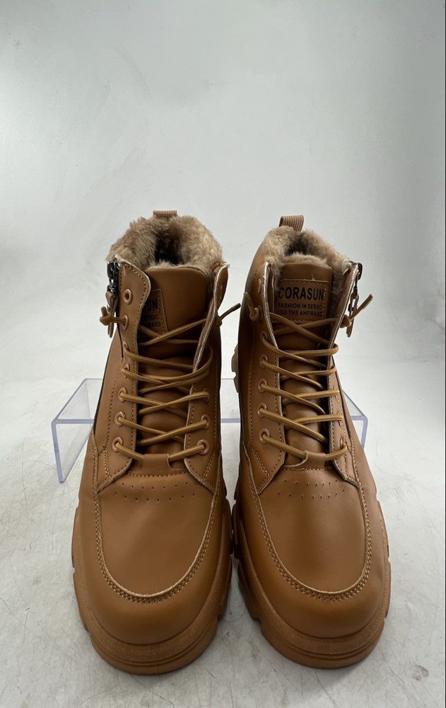 Corasun Sport Mens Brown Leather Round Toe Lace-Up Ankle Work Boots Size 11.5/12