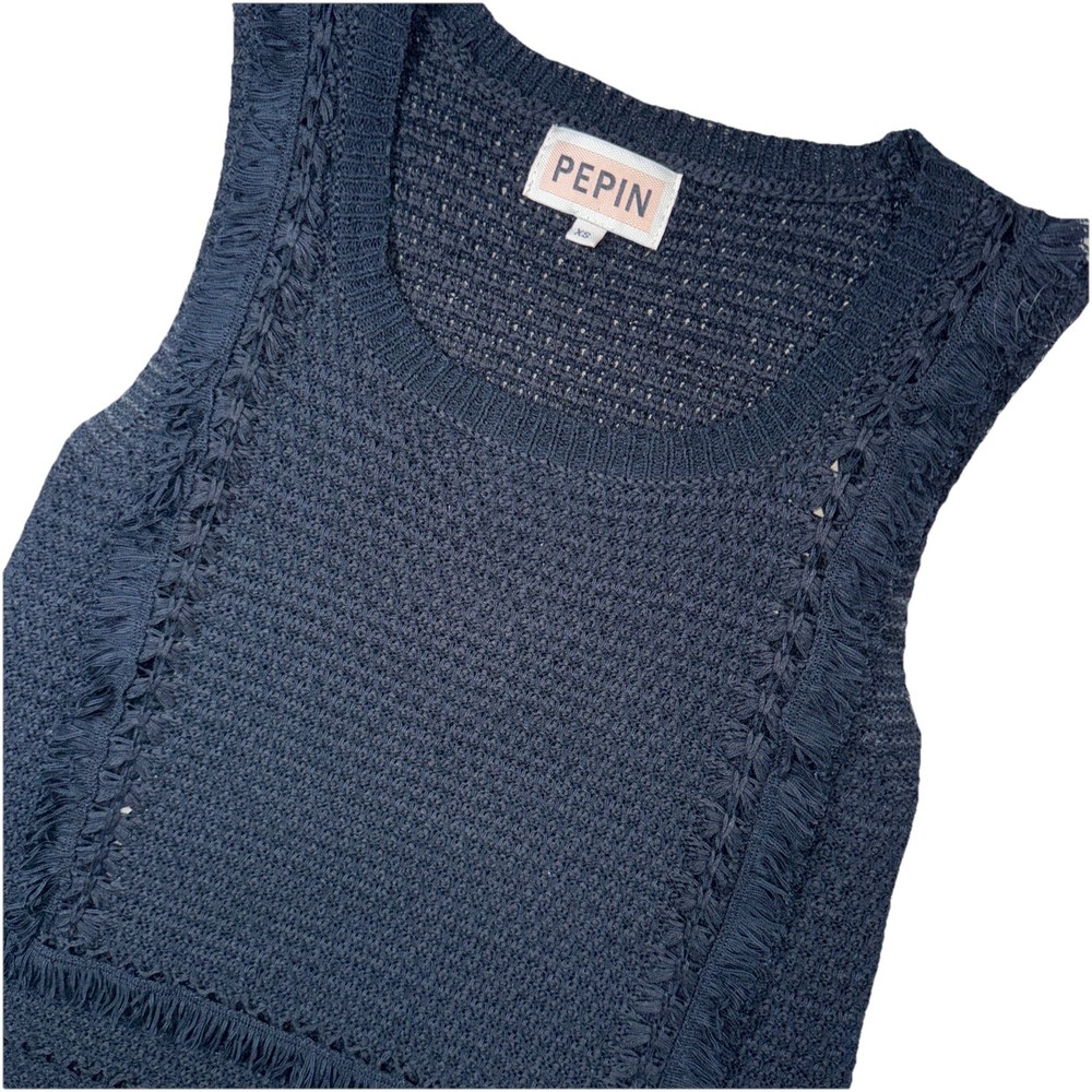 Anthropologie Pepin Black Sweater Vest Knit Tank Top Fringe Boho Festival Art XS