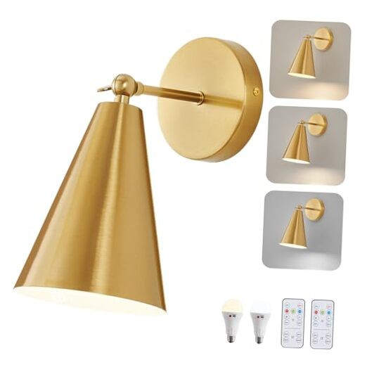 Gold Battery Operated Wall Sconces with Remote, 5000mAh Rechargeable Battery