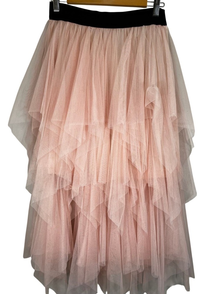 Colorful Tiered Mesh Maxi Skirt Pink M Mesh Feminine Coquette Festival Skater
