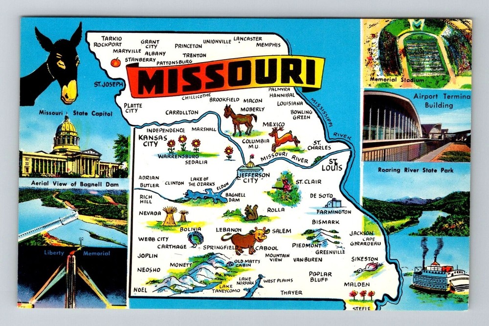 MO-Missouri, General Greetings, State Map Points of Interest, Vintage Postcard