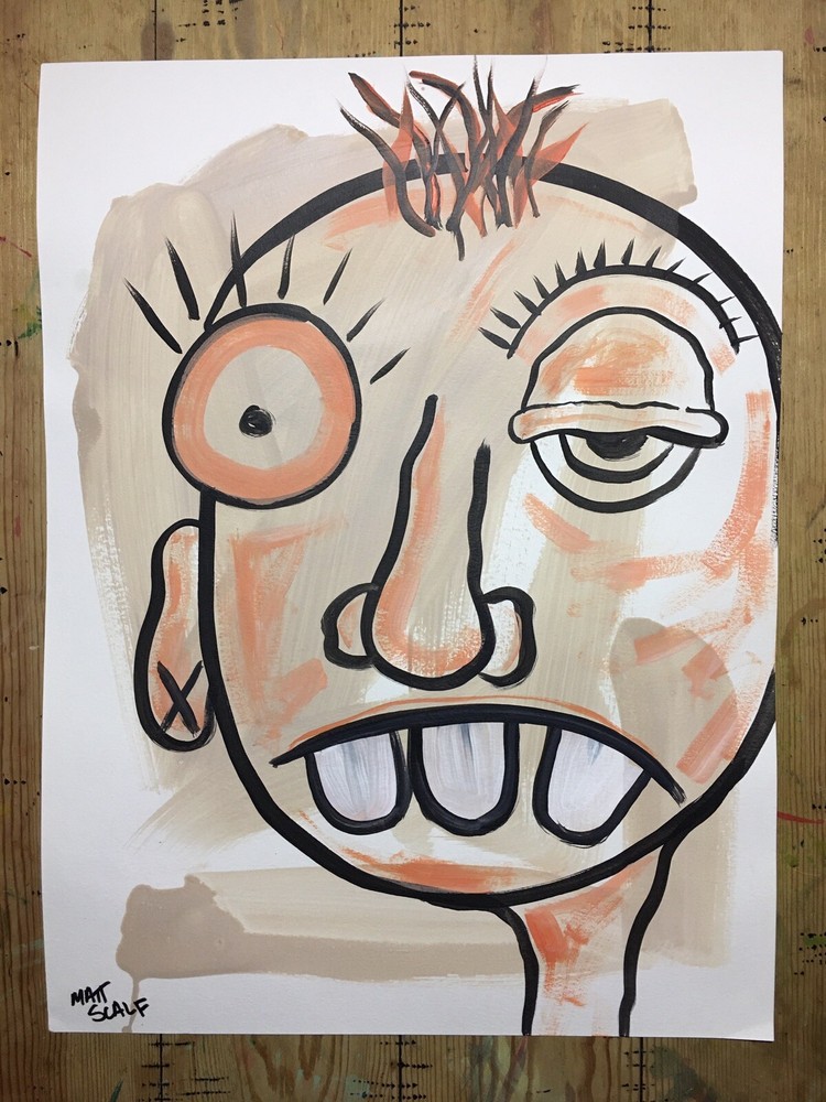 Matt Scalf 18x24 Face Abstract Street Art Graffiti ORIGINAL PAINTING Pop Modern-image