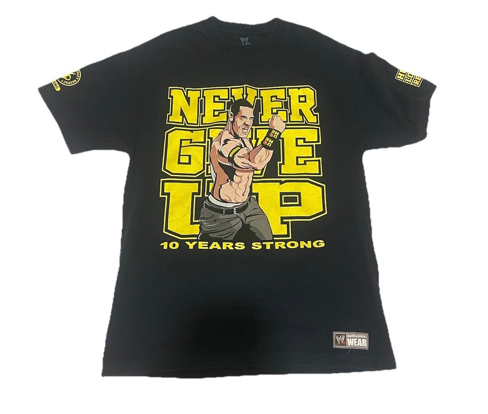WWE John Cena Never Give Up 10 Years Strong Navy Blue T-Shirt Men’s  L Authentic