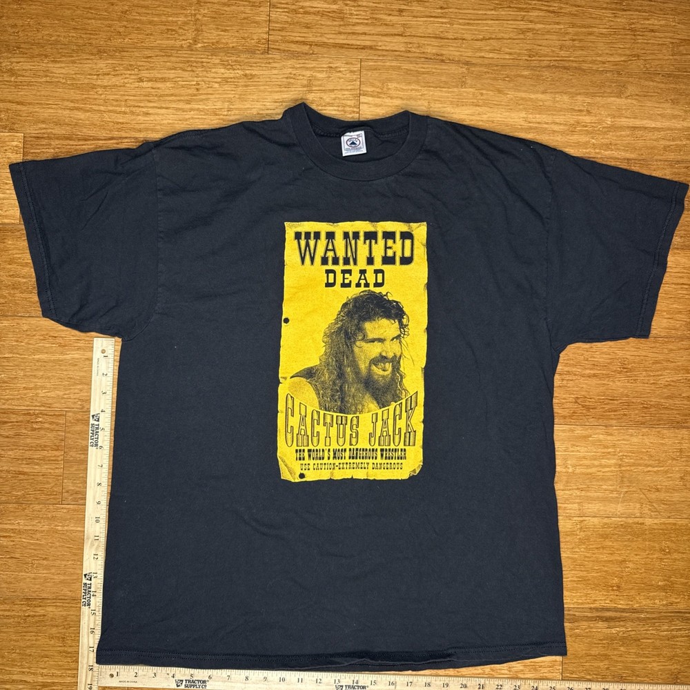 WWF Cactus Jack Wanted Dead Vintage 90s Black Men's 2XL Graphic T-Shirt