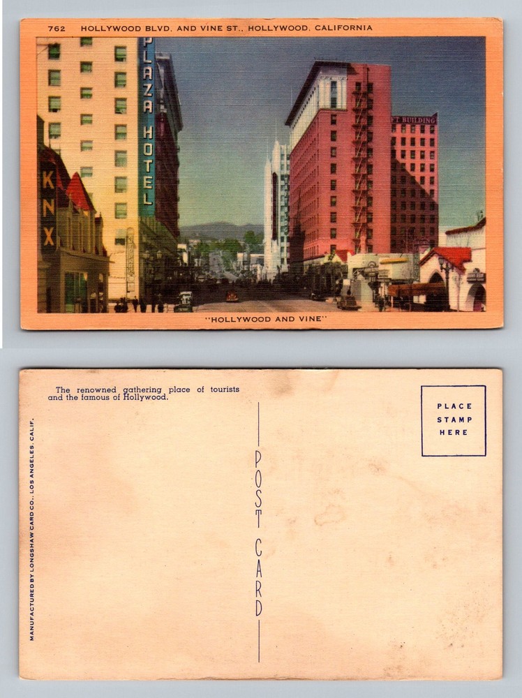 Hollywood, CA-California, Hollywood & Vine Street Plaza Hotel Vintage Postcard