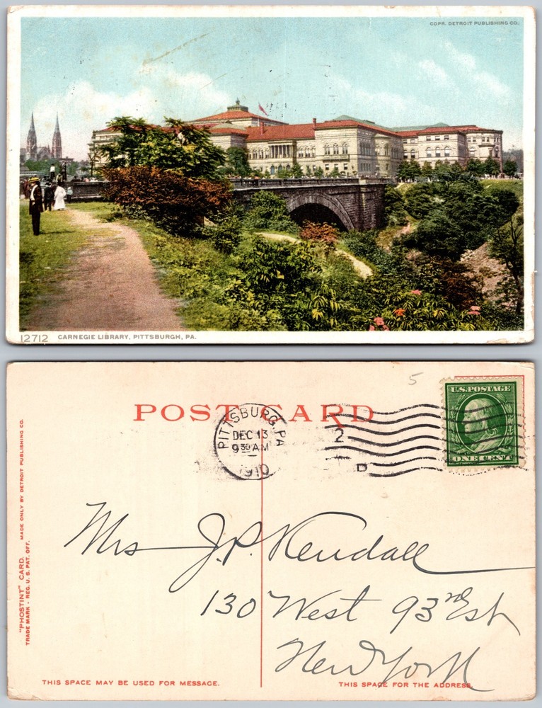 Carnegie Library Pittsburgh PA Postcard