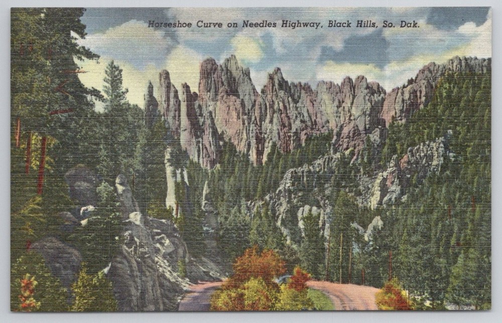 Horseshoe Curve Needles Highway Black Hills South Dakota Postcard 1936